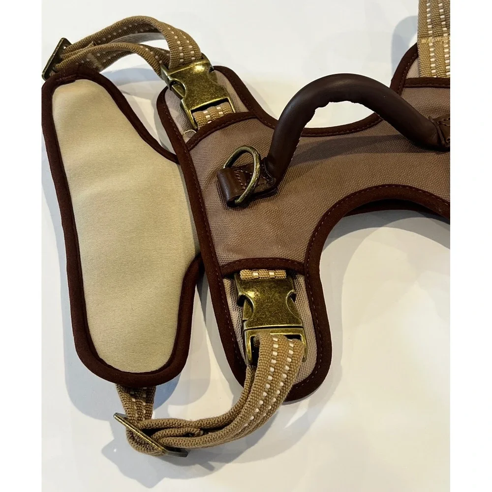 Reddy Dog Harness Tan Brown Canvas Padded Reflective Brass Hardware Handle